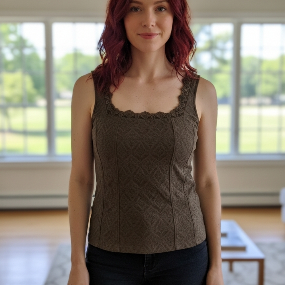 CAbi Textured Olive Green Tank Top
